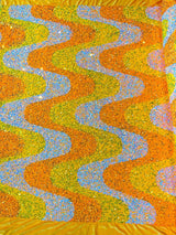 Wave Sequin Stretch Velvet Fabric - Wave Design, 54" Width (1 Yard)