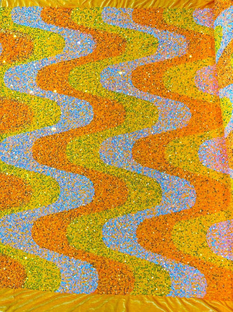 Wave Sequin Stretch Velvet Fabric - Wave Design, 54" Width (1 Yard)