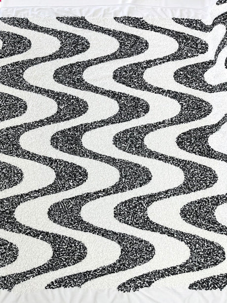 Wave Sequin Stretch Velvet Fabric - Wave Design, 54" Width (1 Yard)
