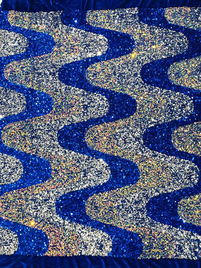 Wave Sequin Stretch Velvet Fabric - Wave Design, 54" Width (1 Yard)