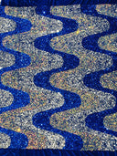 Wave Sequin Stretch Velvet Fabric - Wave Design, 54" Width (1 Yard)