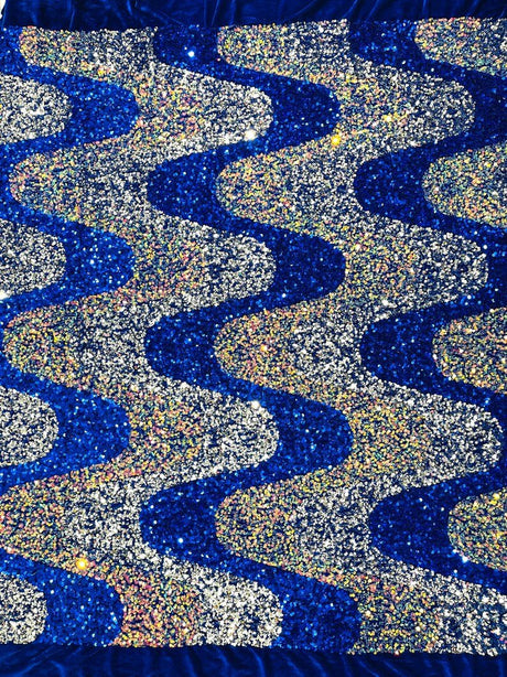 Wave Sequin Stretch Velvet Fabric - Wave Design, 54" Width (1 Yard)