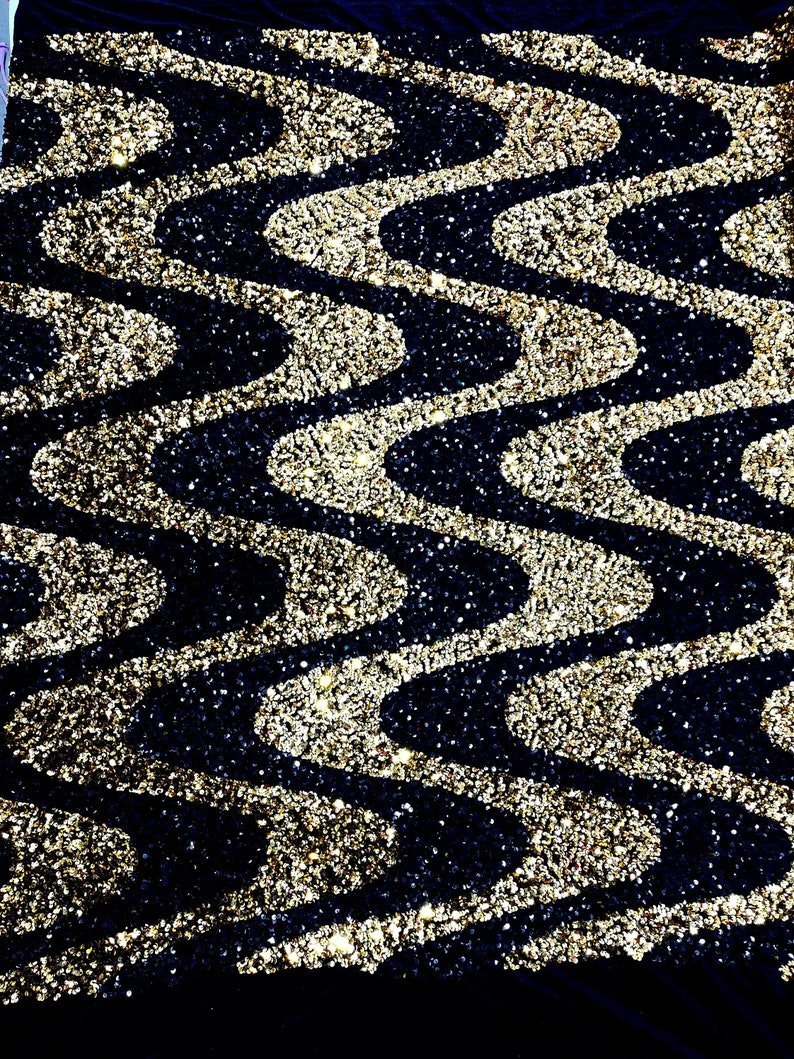 Wave Sequin Stretch Velvet Fabric - Wave Design, 54" Width (1 Yard)