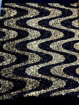 Wave Sequin Stretch Velvet Fabric - Wave Design, 54" Width (1 Yard)