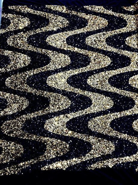 Wave Sequin Stretch Velvet Fabric - Wave Design, 54" Width (1 Yard)