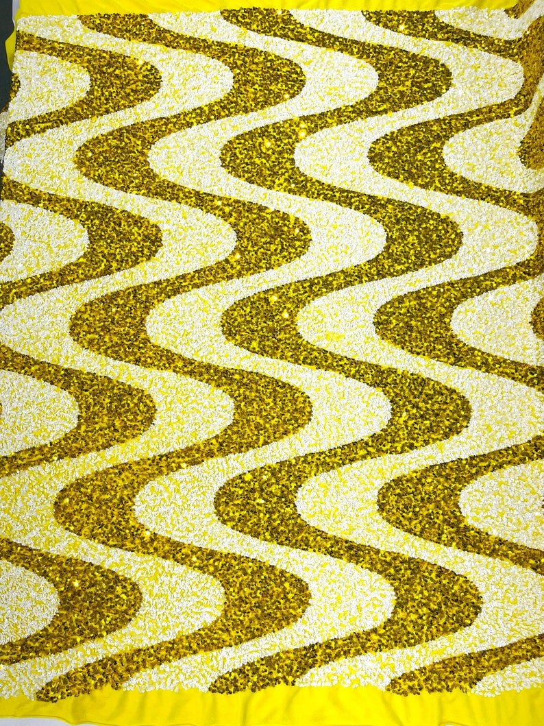 Wave Sequin Stretch Velvet Fabric - Wave Design, 54" Width (1 Yard)