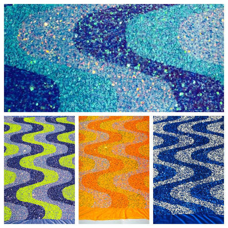 Wave Sequin Stretch Velvet Fabric - Wave Design, 54" Width (1 Yard)
