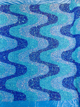 Wave Sequin Stretch Velvet Fabric - Wave Design, 54" Width (1 Yard)