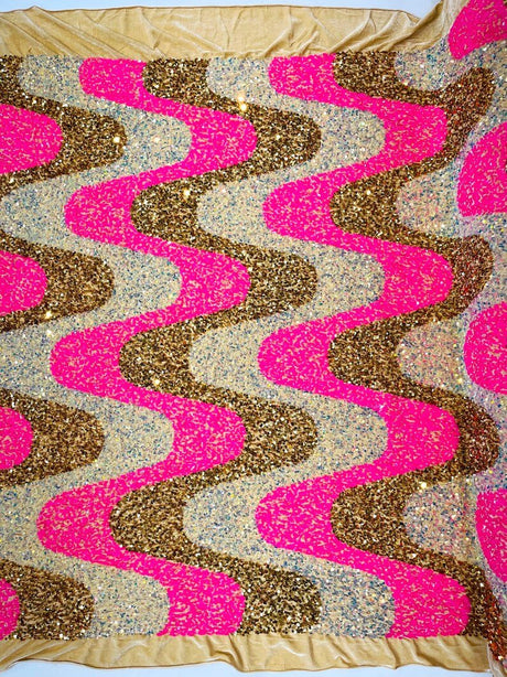 Wave Sequin Stretch Velvet Fabric - Wave Design, 54" Width (1 Yard)