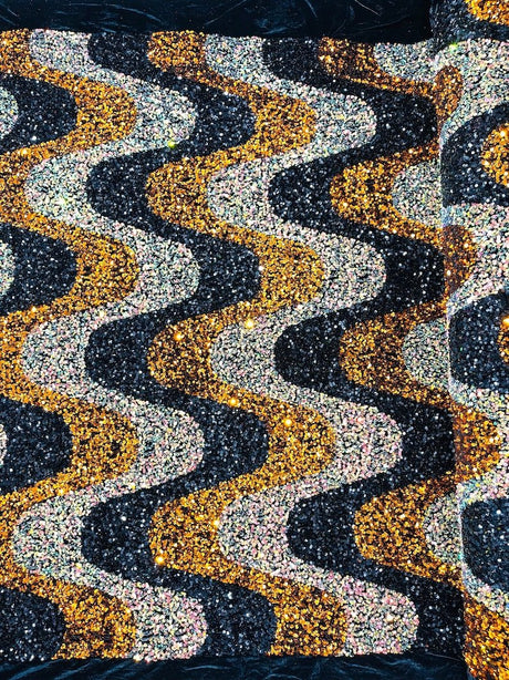 Wave Sequin Stretch Velvet Fabric - Wave Design, 54" Width (1 Yard)