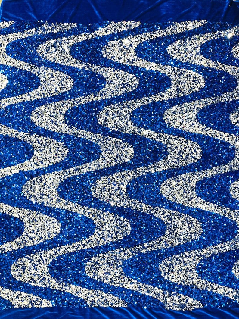 Wave Sequin Stretch Velvet Fabric - Wave Design, 54" Width (1 Yard)