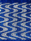 Wave Sequin Stretch Velvet Fabric - Wave Design, 54" Width (1 Yard)