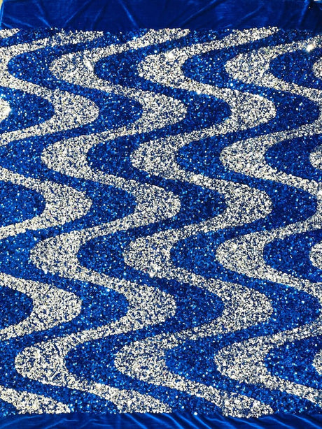 Wave Sequin Stretch Velvet Fabric - Wave Design, 54" Width (1 Yard)