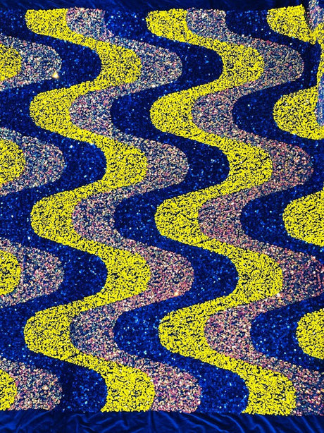 Wave Sequin Stretch Velvet Fabric - Wave Design, 54" Width (1 Yard)