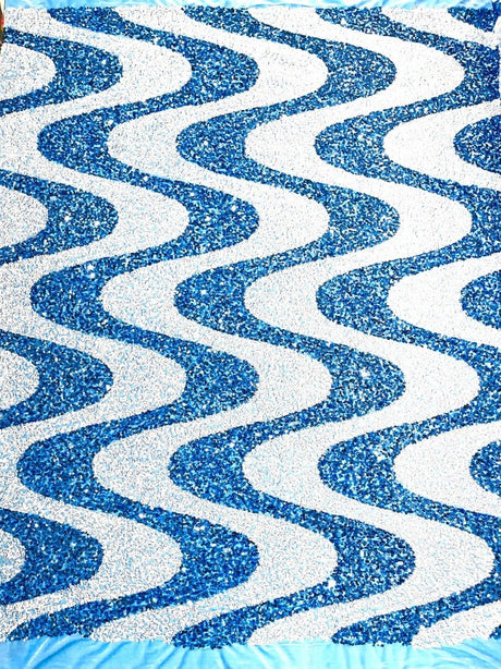 Wave Sequin Stretch Velvet Fabric - Wave Design, 54" Width (1 Yard)