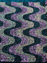Wave Sequin Stretch Velvet Fabric - Wave Design, 54" Width (1 Yard)