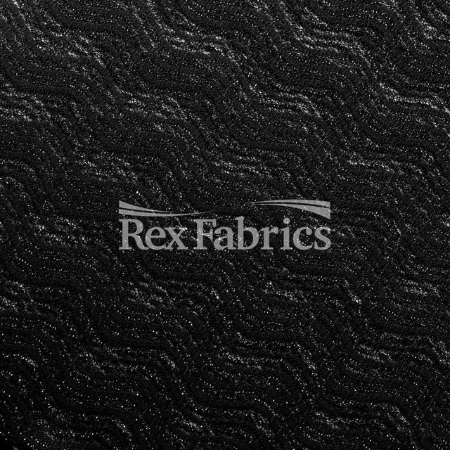 Wave Sheen Mesh Texture Nylon Spandex Fabric - Black Wave Pattern, 58/60" Width (1 Yard)