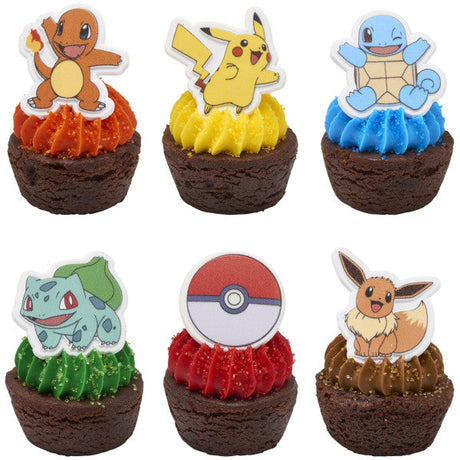 Pokémon Rings, Cupcake Decorations With Pikachu, Bulbasaur, Eevee, Charmander, Squirtle, and Poké Ball, Multicolored Food Safe Cake Toppers – 12 Pack