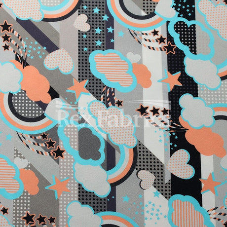 Weather Report Nylon Spandex Fabric - Gray/Pink Rainbow Cloud Sky, 58/60" Width (1 Yard)