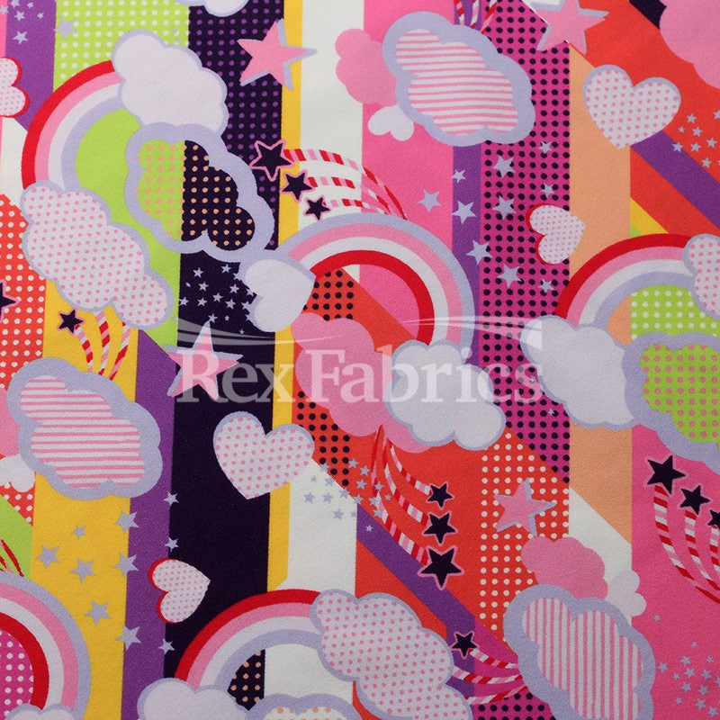 Weather Report Nylon Spandex Fabric - Gray/Pink Rainbow Cloud Sky, 58/60" Width (1 Yard)