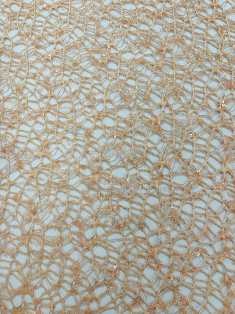 Web Sequin Fish Net Polyester Fabric - Blush Peach, Champagne, Taupe, White Open Mesh Sequin Design, 60" Width (1 Yard)