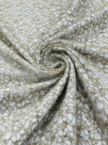 Web Sequin Fish Net Polyester Fabric - Blush Peach, Champagne, Taupe, White Open Mesh Sequin Design, 60" Width (1 Yard)