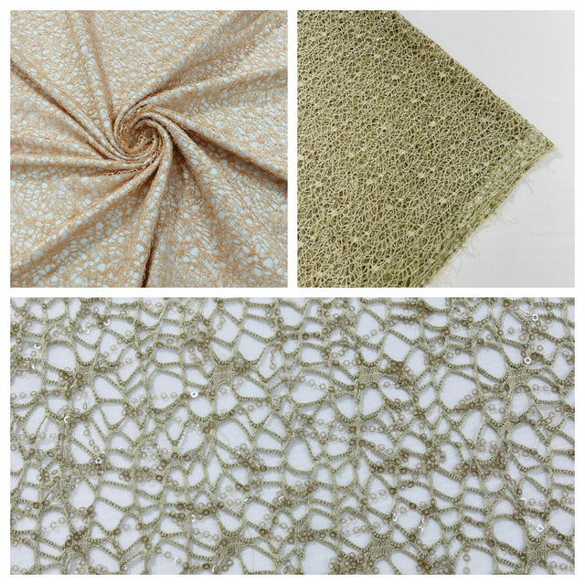 Web Sequin Fish Net Polyester Fabric - Blush Peach, Champagne, Taupe, White Open Mesh Sequin Design, 60" Width (1 Yard)