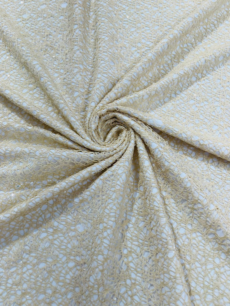 Web Sequin Fish Net Polyester Fabric - Blush Peach, Champagne, Taupe, White Open Mesh Sequin Design, 60" Width (1 Yard)