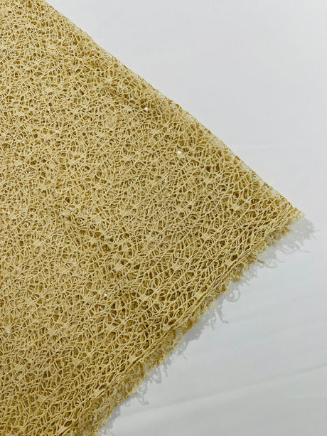 Web Sequin Fish Net Polyester Fabric - Blush Peach, Champagne, Taupe, White Open Mesh Sequin Design, 60" Width (1 Yard)