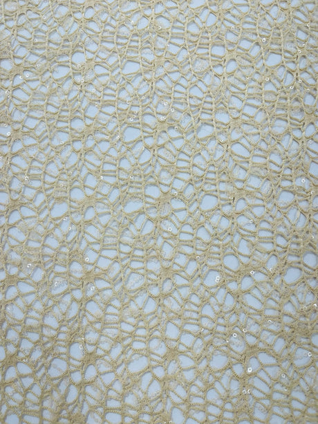 Web Sequin Fish Net Polyester Fabric - Blush Peach, Champagne, Taupe, White Open Mesh Sequin Design, 60" Width (1 Yard)