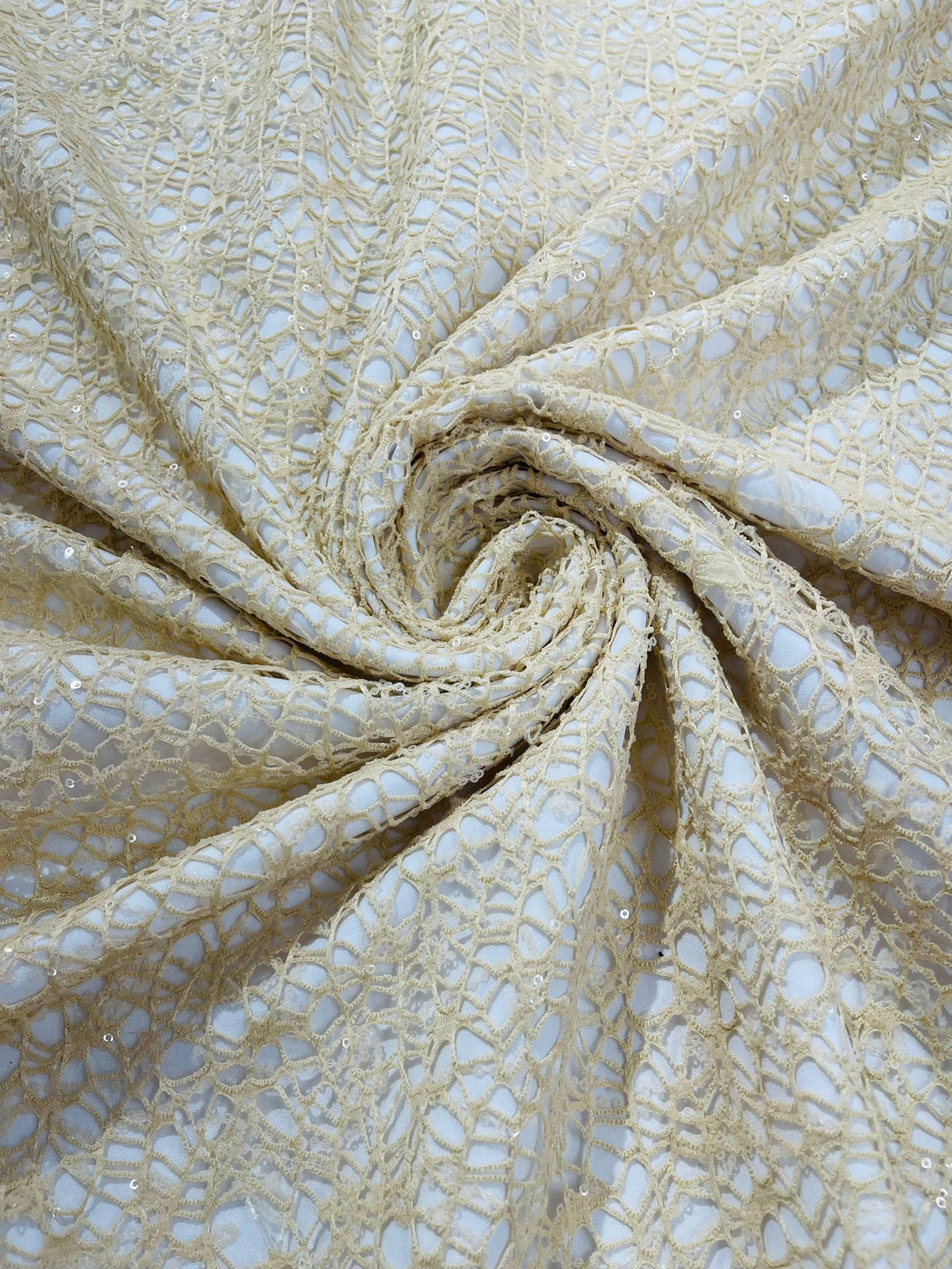 Web Sequin Fish Net Polyester Fabric - Blush Peach, Champagne, Taupe, White Open Mesh Sequin Design, 60" Width (1 Yard)