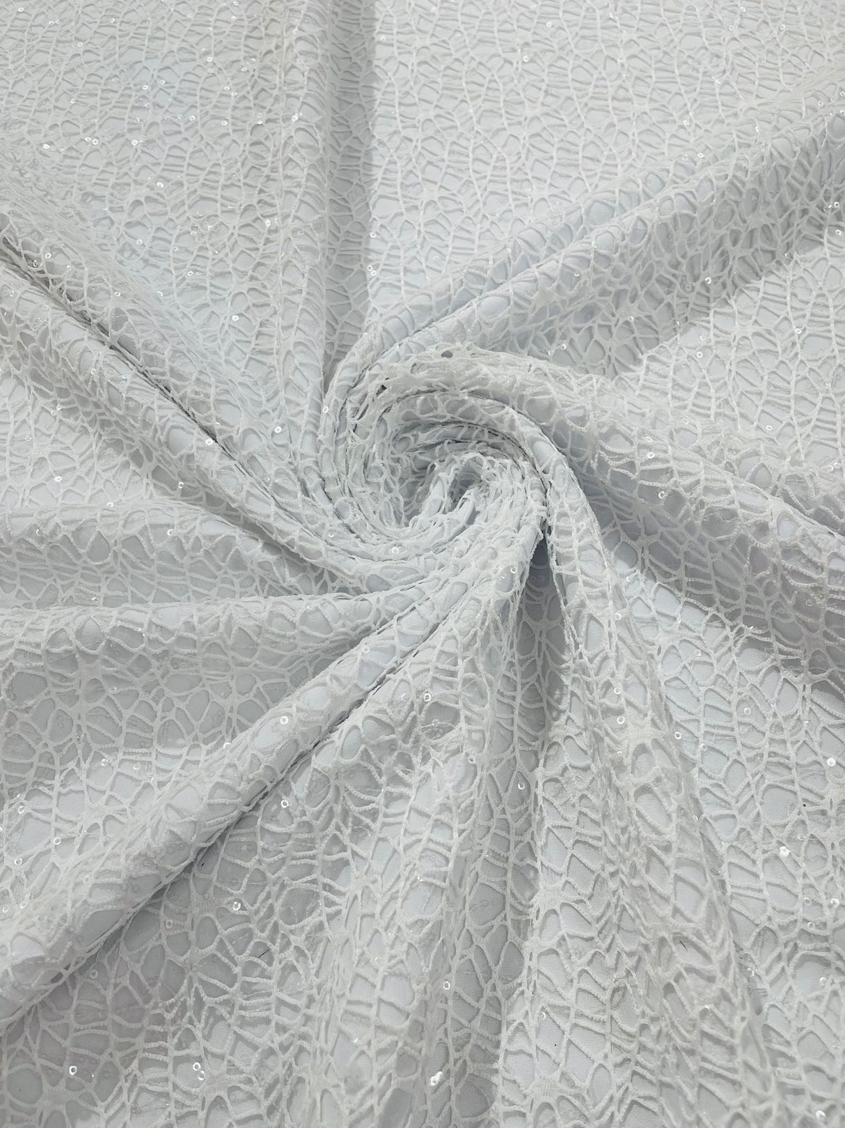 Web Sequin Fish Net Polyester Fabric - Blush Peach, Champagne, Taupe, White Open Mesh Sequin Design, 60" Width (1 Yard)