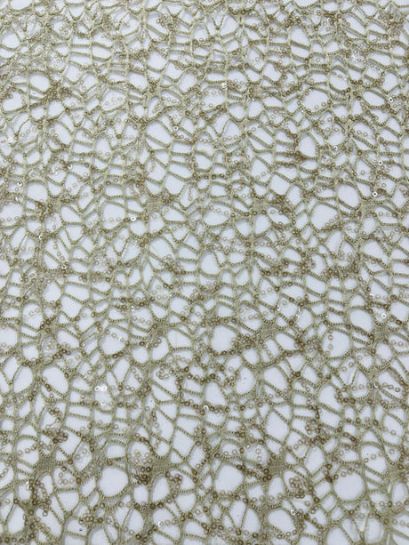 Web Sequin Fish Net Polyester Fabric - Blush Peach, Champagne, Taupe, White Open Mesh Sequin Design, 60" Width (1 Yard)