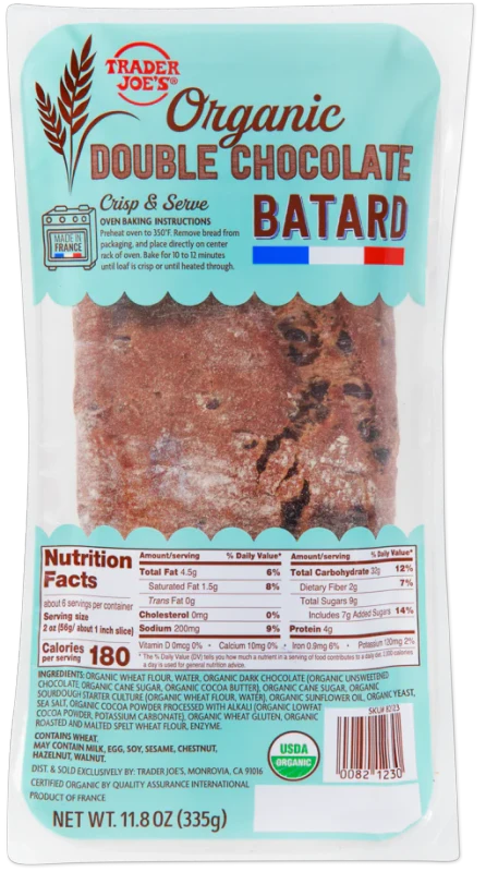 Organic Double Chocolate Batard 11.8 Oz Artisan French Cocoa Bread