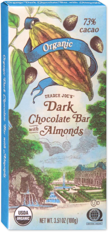 Organic Dark Chocolate Bar with Almonds – 73% Cacao Rich Chocolate Experience