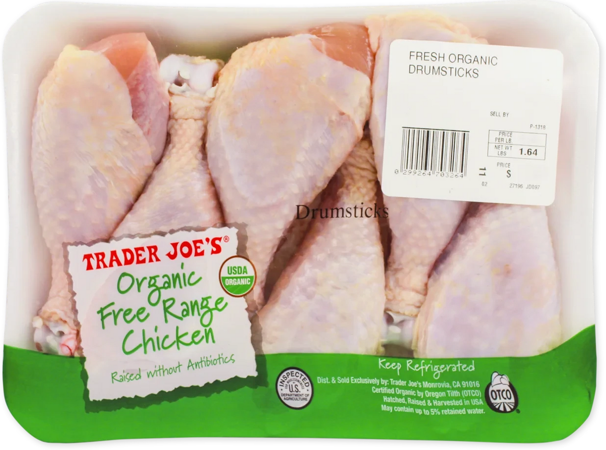 Organic Free Range Chicken Drumsticks – 1 Lb Juicy Bone-In Skin-On Protein