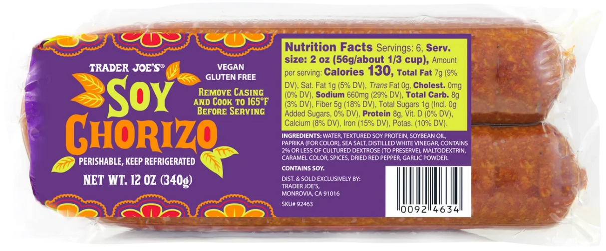 Soy Chorizo – 12 Oz Spicy Plant-Based Vegan Sausage