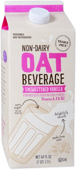 Unsweetened Vanilla Non Dairy Oat Beverage Creamy Vegan Milk Alternative