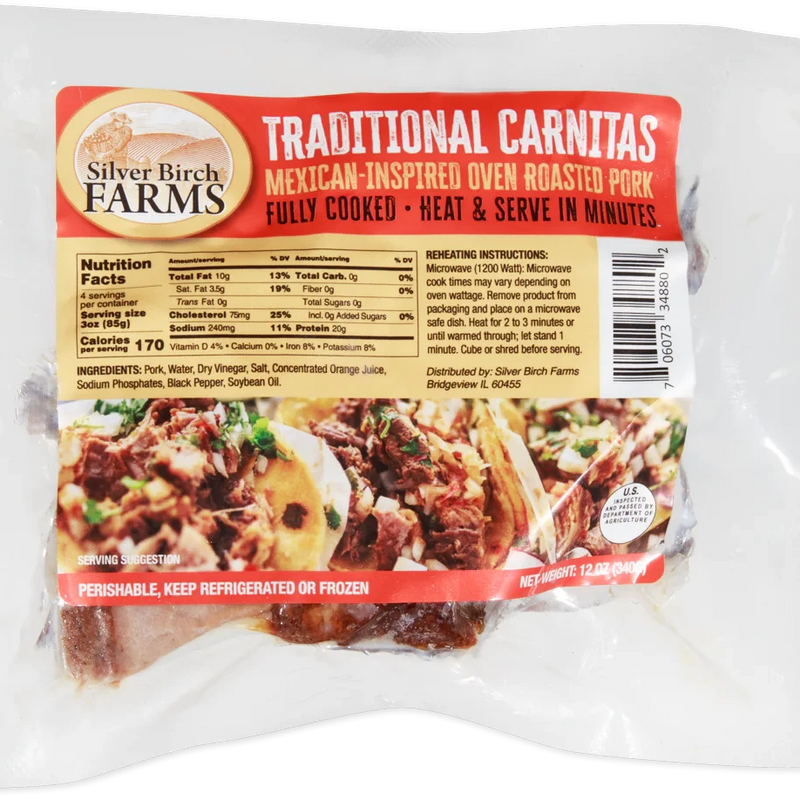Silver Birch Farms Traditional Carnitas 12 Oz Slow Roasted Pork Carnitas