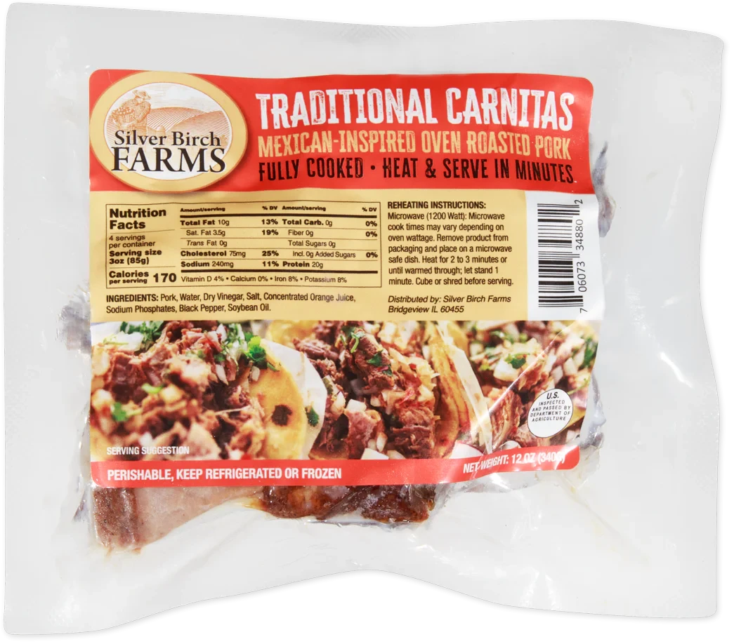 Silver Birch Farms Traditional Carnitas 12 Oz Slow Roasted Pork Carnitas