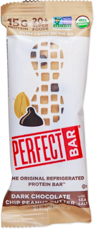 Perfect Bar® Dark Chocolate Chip Peanut Butter Protein Bar – Cold-Pressed Chocolate Peanut Butter Snack