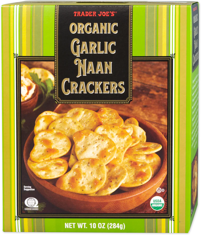 Trader Joes Organic Garlic Naan Crackers 10 Oz