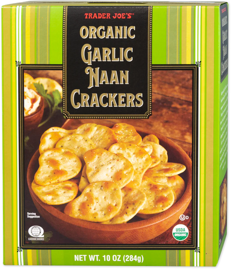 Trader Joes Organic Garlic Naan Crackers 10 Oz