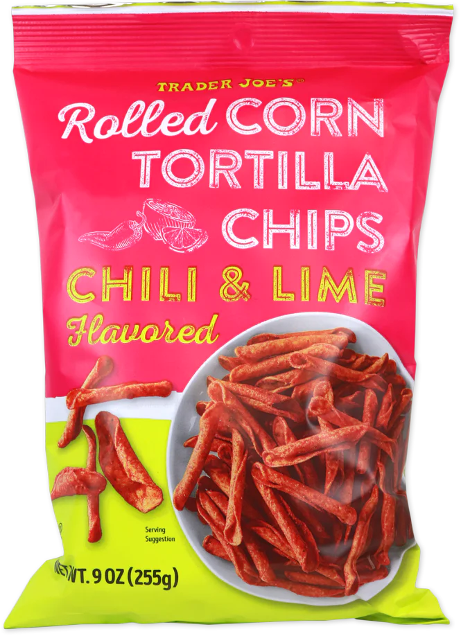 Trader Joes Chili & Lime Rolled Corn Chips/9 Oz