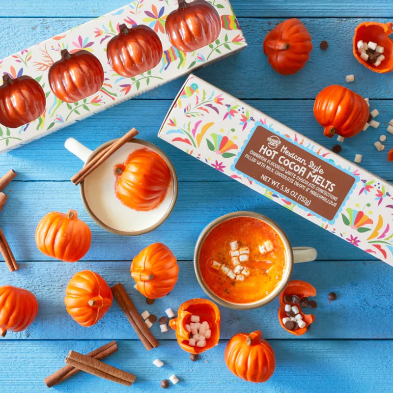 Mexican Style Hot Cocoa Melts – Pumpkin-Shaped Spiced White Chocolate Cocoa Bombs