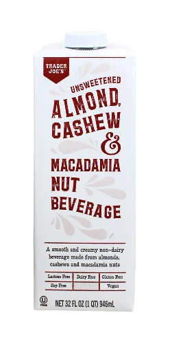 Unsweetened Almond Cashew Macadamia Nut Beverage Creamy Vegan Milk Alternative