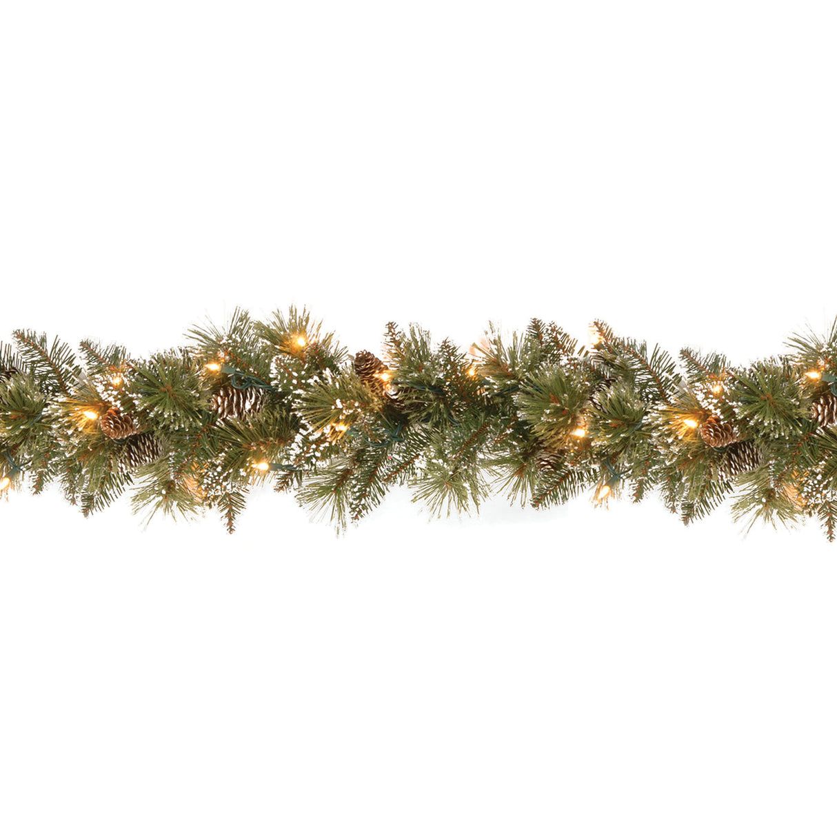 Pre-Lit Glittery Bristle Pine Garland with Clear Lights, 9 Foot (Plug-In)