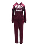 Women's Fleece NYC Matching Tracksuit Fleece Fabric - Rose, Black, Teal, Burgundy, Purple, Light Grey, Dark Grey, Fucshia, Two Piece, Cold Weather, S-XL (1 Set)