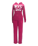 Women's Fleece NYC Matching Tracksuit Fleece Fabric - Rose, Black, Teal, Burgundy, Purple, Light Grey, Dark Grey, Fucshia, Two Piece, Cold Weather, S-XL (1 Set)