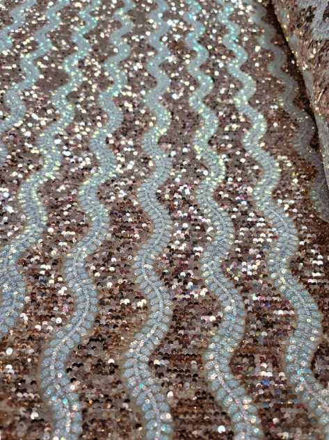 Sequin Stretch Velvet Fabric Champagne Gold